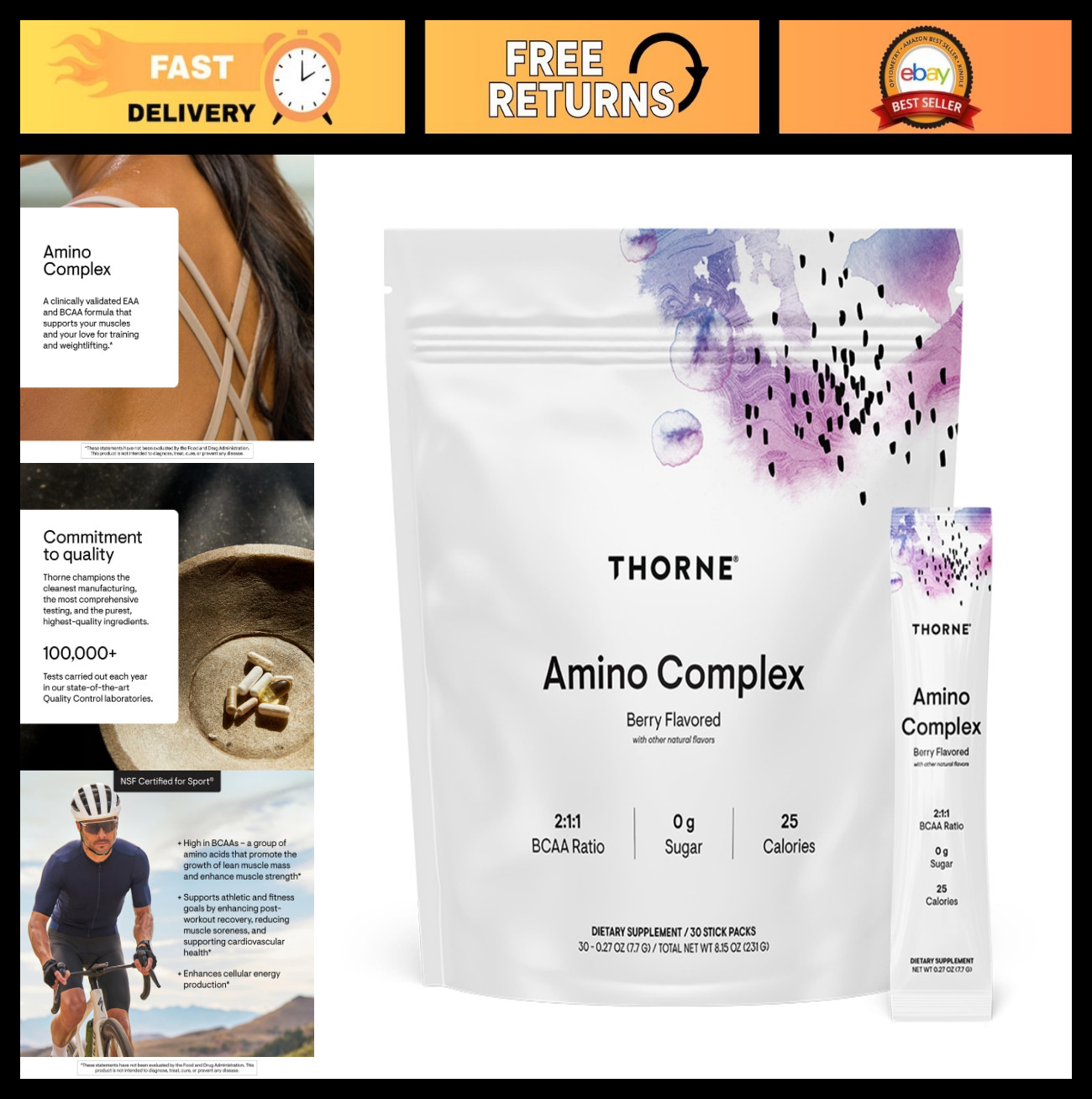 Amino Complex EAA BCAA Powder – Pre/Post Workout, Lean Muscle & Recovery, Berry,