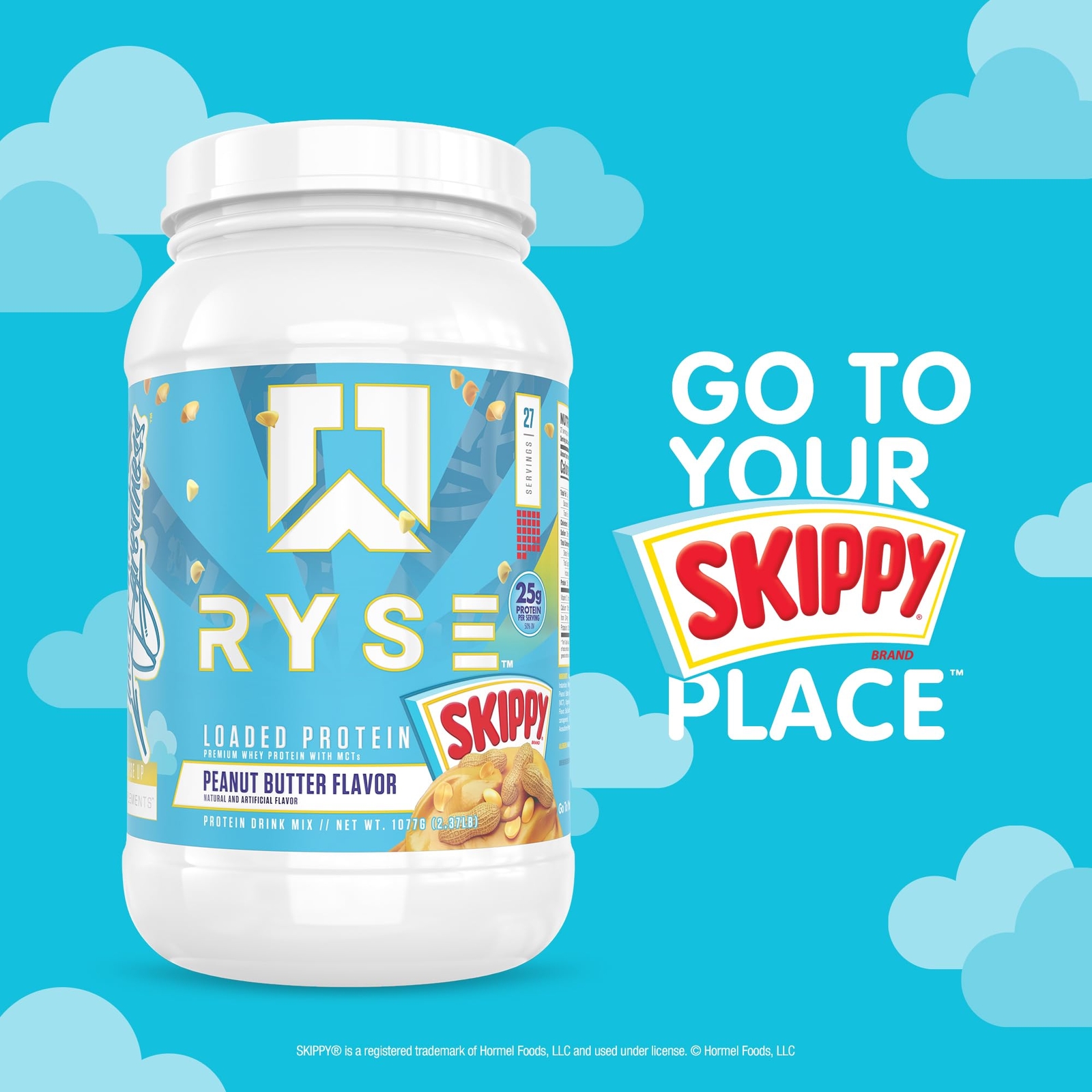 RYSE Loaded Protein Skippy Peanut Butter – 25g Whey, Low Carb, 27 Servings