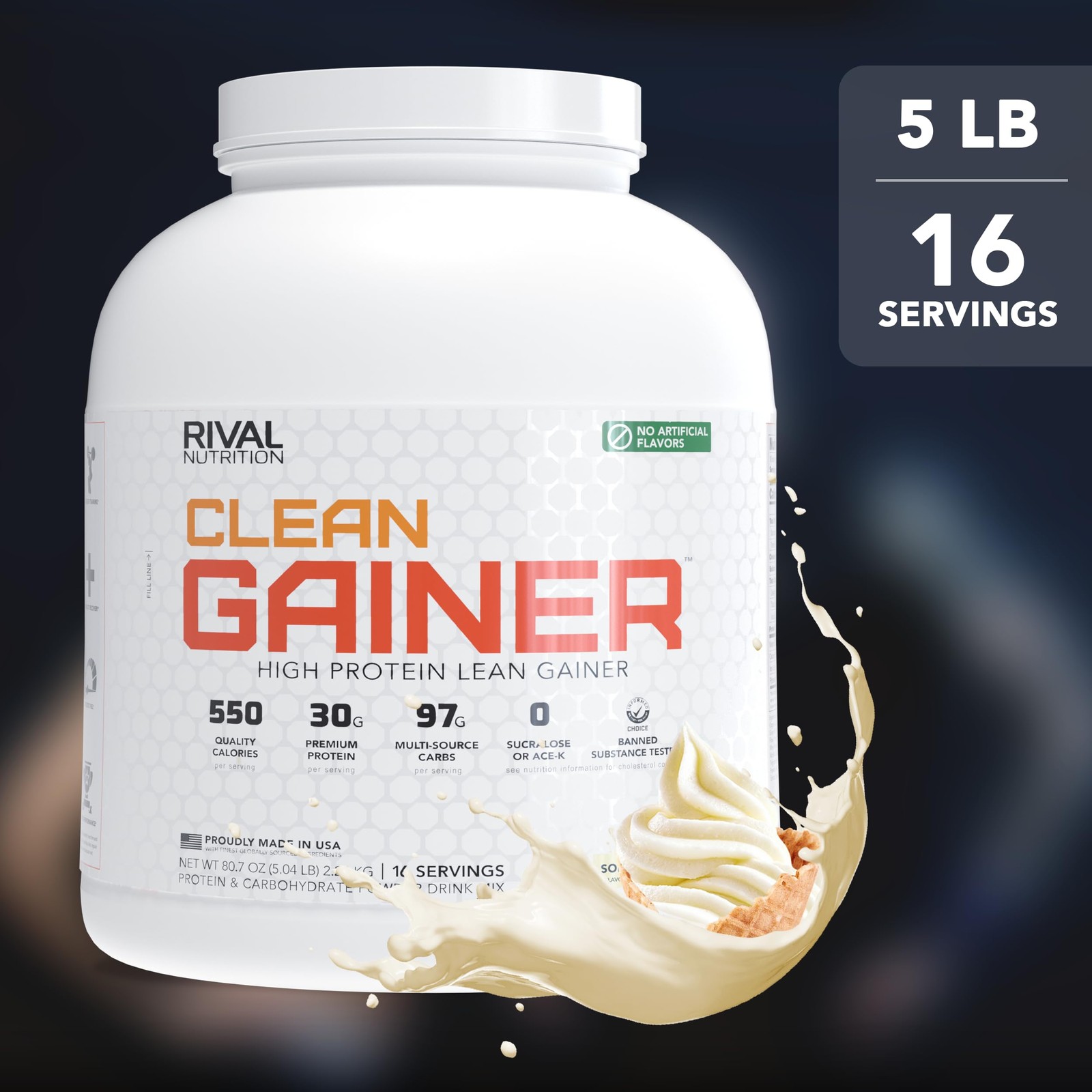 Clean Gainer Soft Serve Vanilla High-Protein Lean Powder 5 Lb 16 Servings 550