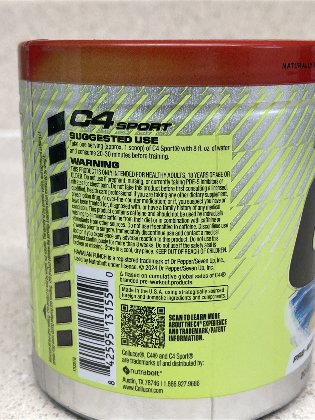 C4 Sport Pre-Workout Hawaiian Punch Fruit Juicy Red 20 Servings 8.9oz 06/2026