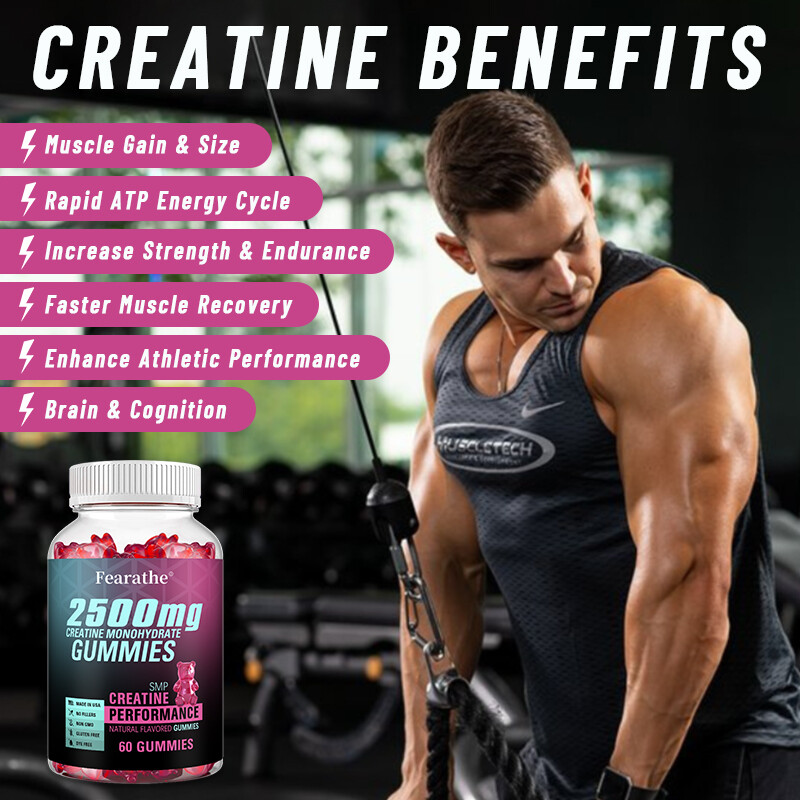 Creatine Monohydrate 2500mg- Increase Strength & Build Muscle, 60 Gummies