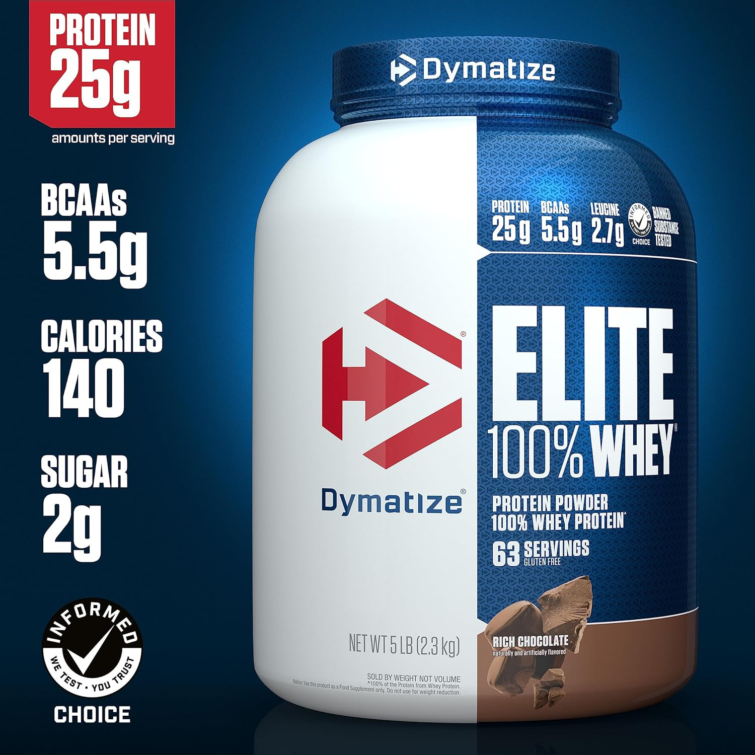 Elite 100% Whey Protein Powder, 25G Protein, 5.5G Bcaas & 2.7 L-Leucine, Quic…