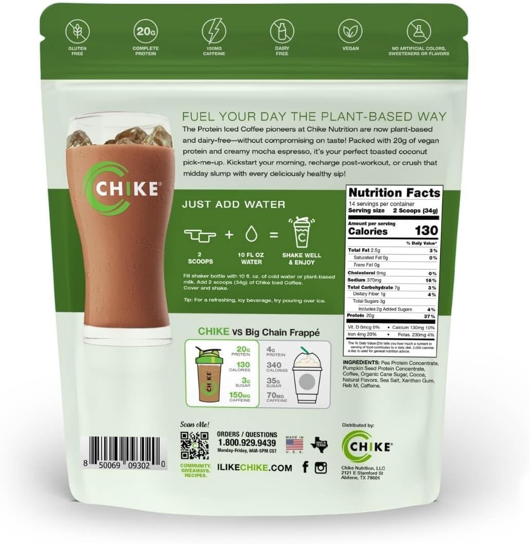 CHIKE Toasted Coconut Mocha Protein Iced Coffee Plant Protein, 16.8 OZ