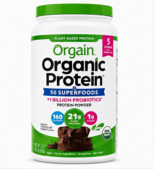 Orgain Plant-Based Protein Powder Vegan USDA Organic Creamy Choc Fudge & Vanil