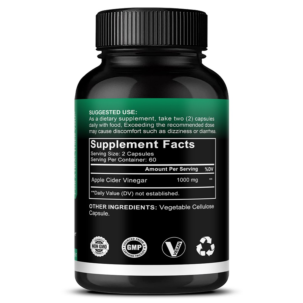 Apple Cider Vinegar Capsules 1000mg Supports Digestive Health 30-120 Pills Vegan