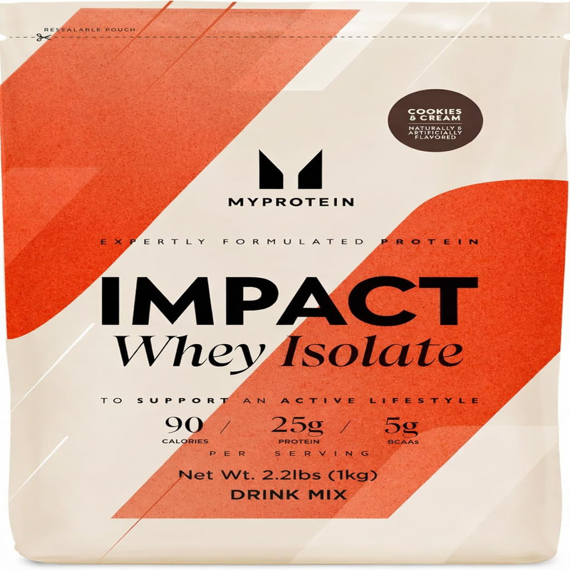 Myprotein Impact Whey Protein Isolate 2.2 Lbs 40 Servings Cookies Cream 19G
