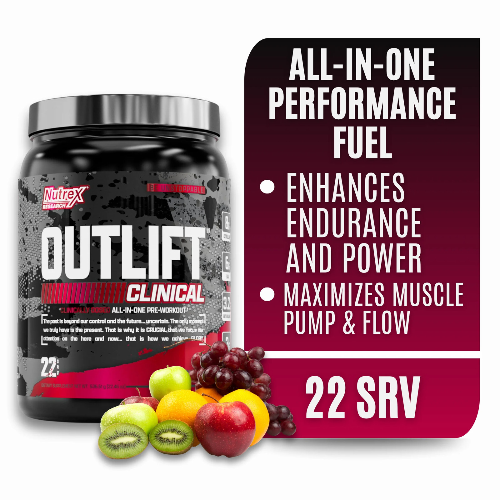 Outlift Clinically Dosed Pre Workout Powder with Creatine, 8G Citrulline, BCAA –