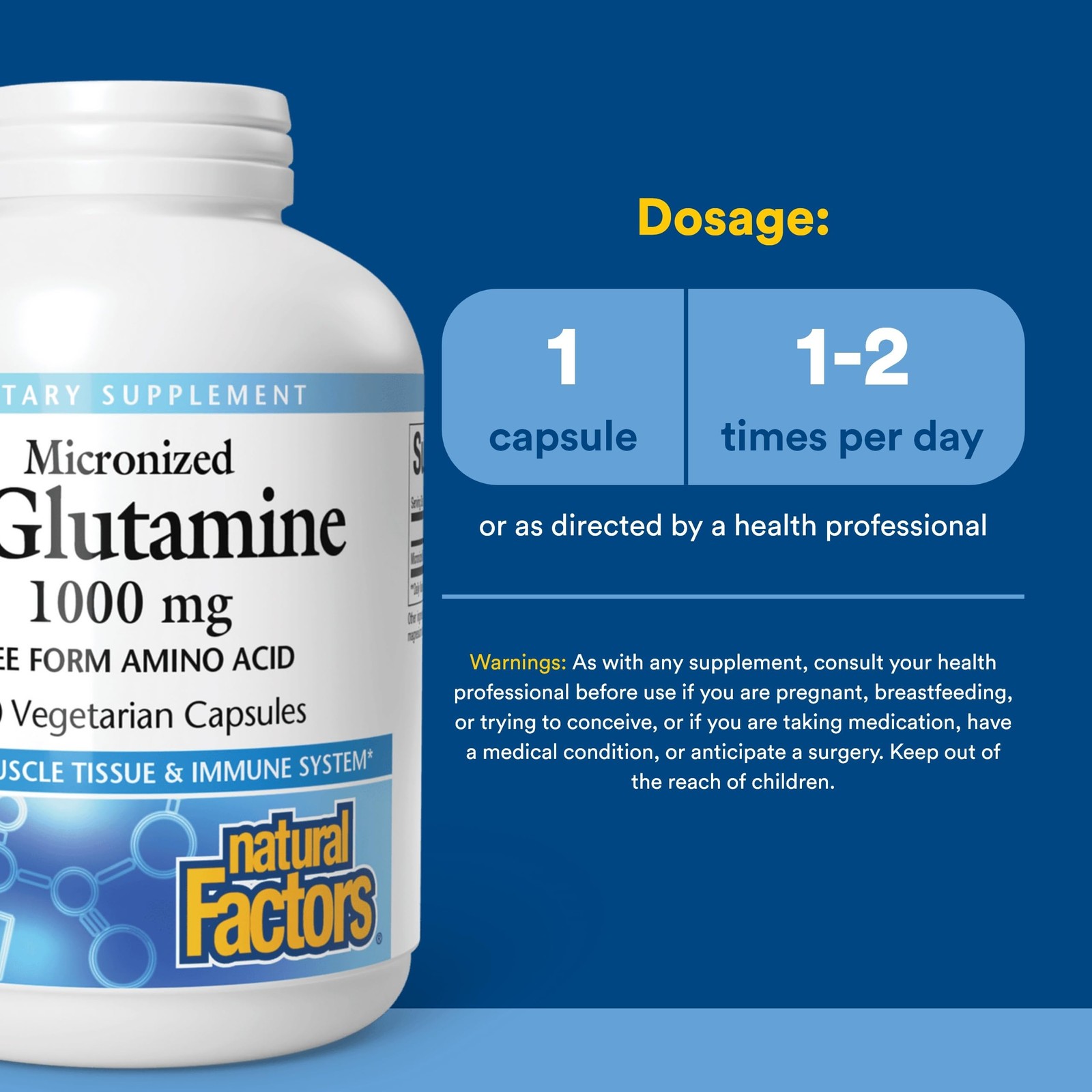 Natural Factors, Micronized L-Glutamine 1000 mg, Supports Muscles and Immune