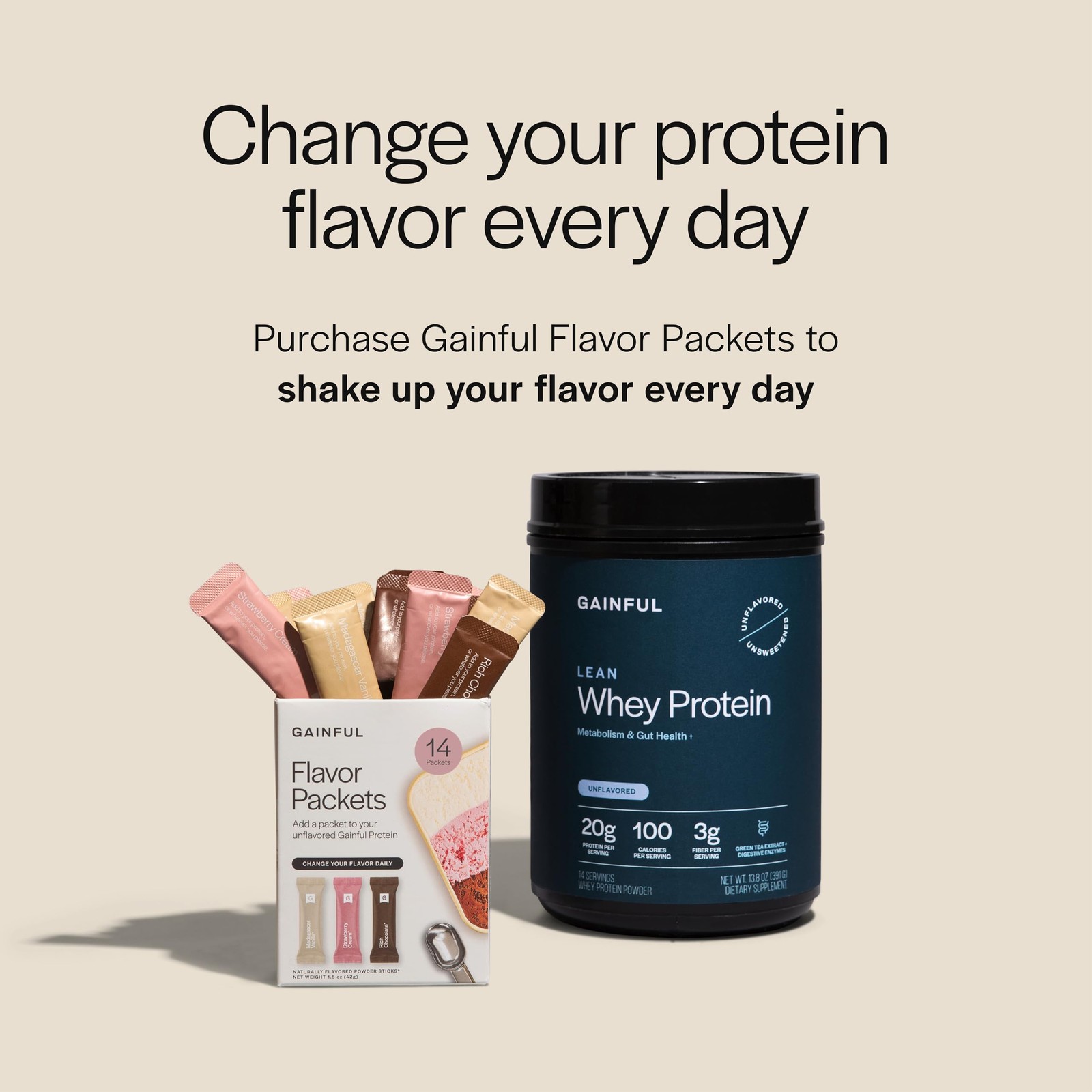Gainful Lean Whey Protein Powder with 20g Protein per Serving, Unflavored, Su…