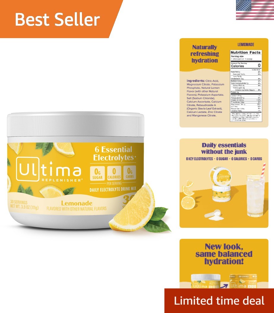 Plant-Based Lemonade Electrolytes – 30 Servings of Sugar-Free Hydration Powder