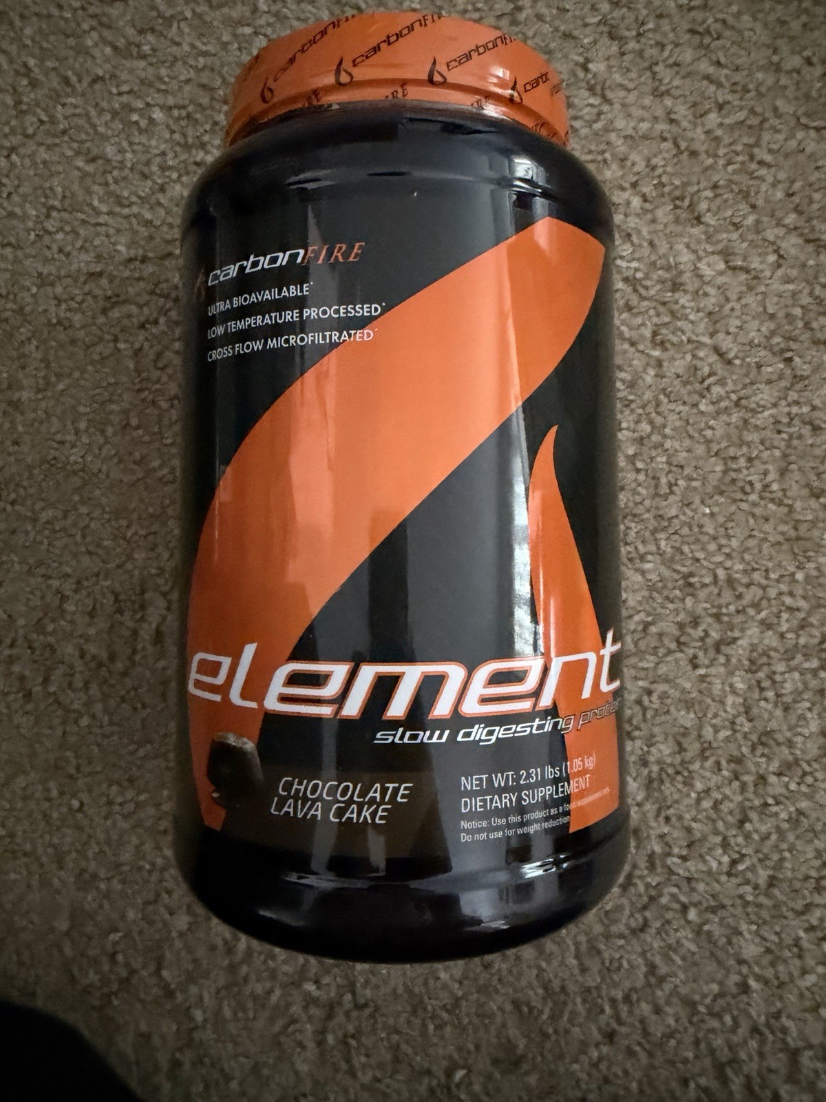 Carbon Fire Element Slow Digestion Protein 2.31 Lbs Chocolate Lava Cake Exp 7/27