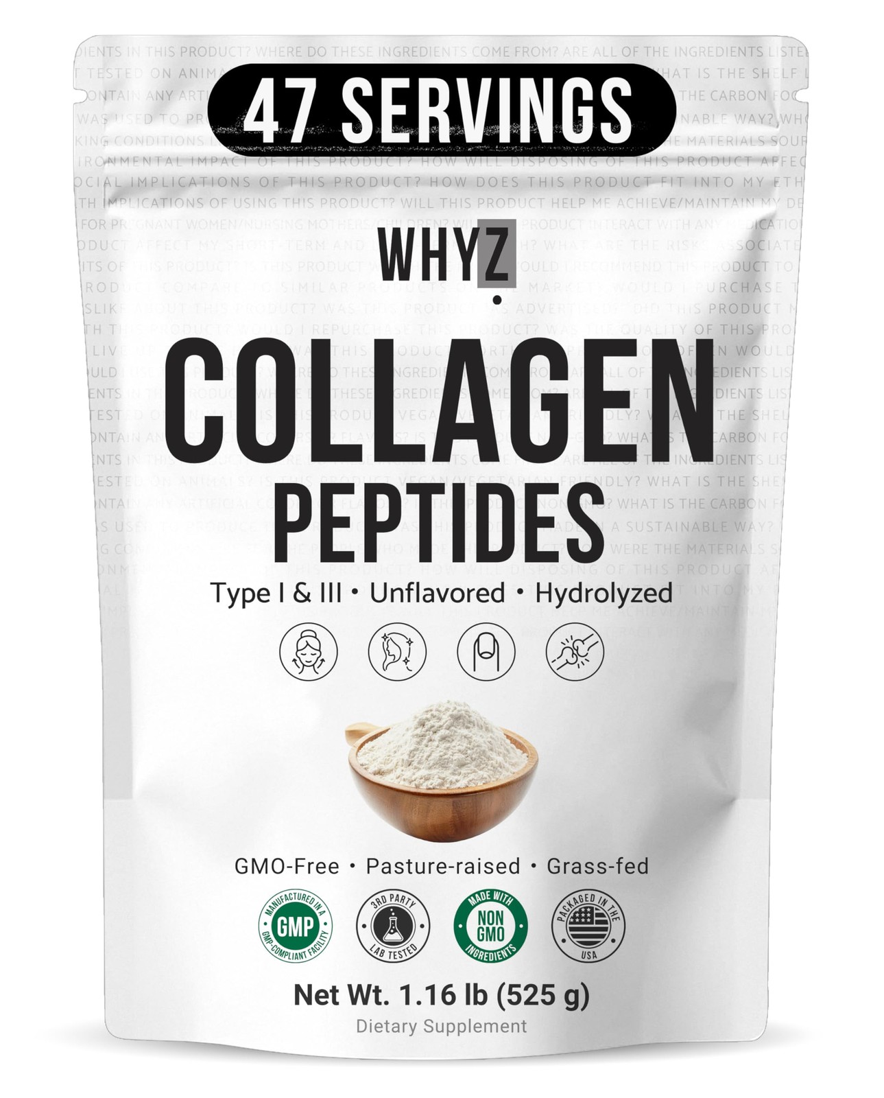 Bovine Collagen Peptides Powder Hydrolyzed Type 1.2 Pound (Pack of 1), White