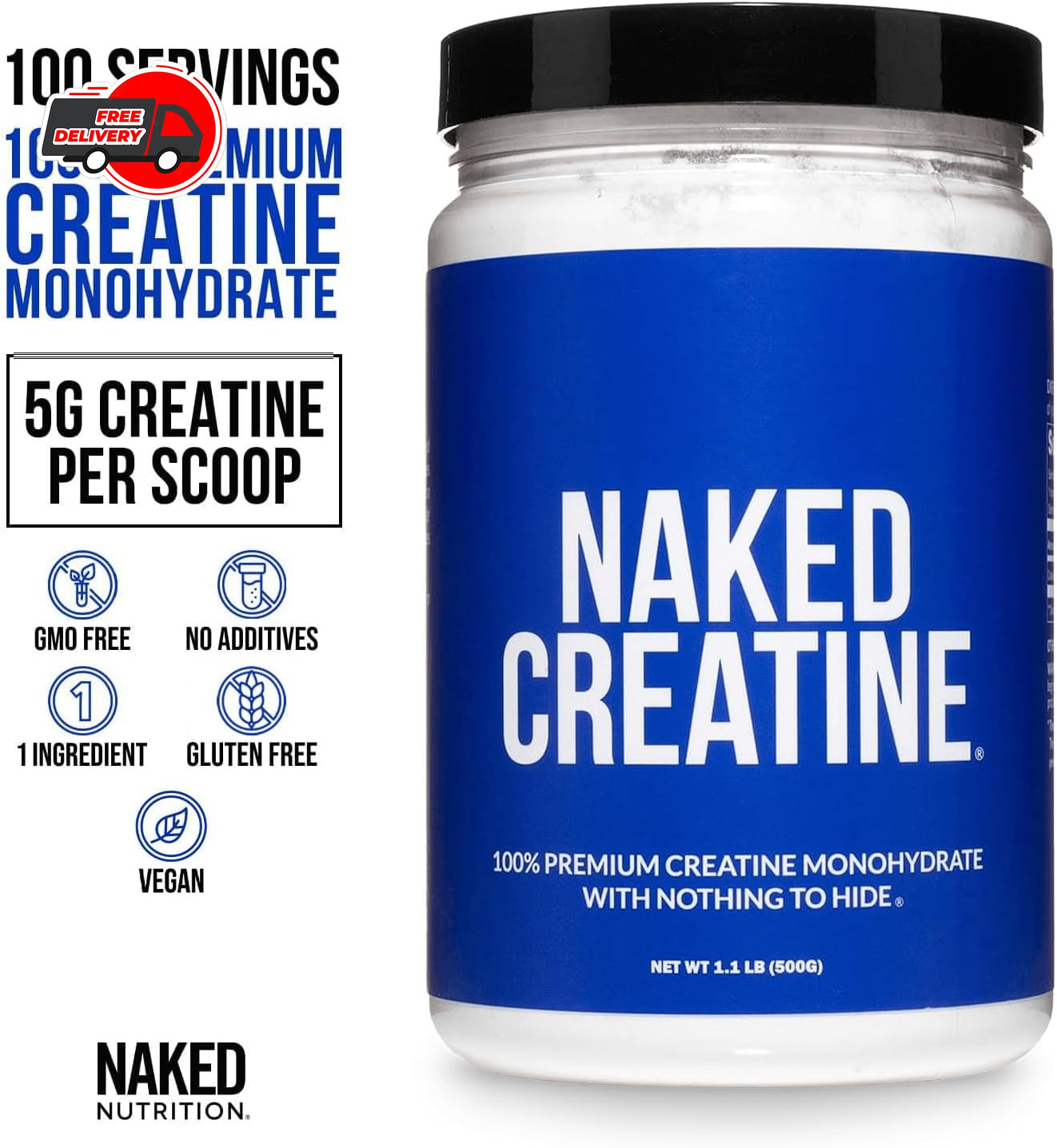 NAKED Pure Micronized Creatine Monohydrate Powder – 1.1 Pound (Pack of 1)