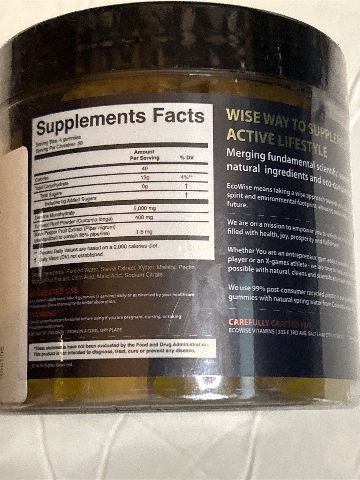 EcoWise – Creatine Monohydrate Gummies – Sugar Free – 5,000mg – 120ct – Mango