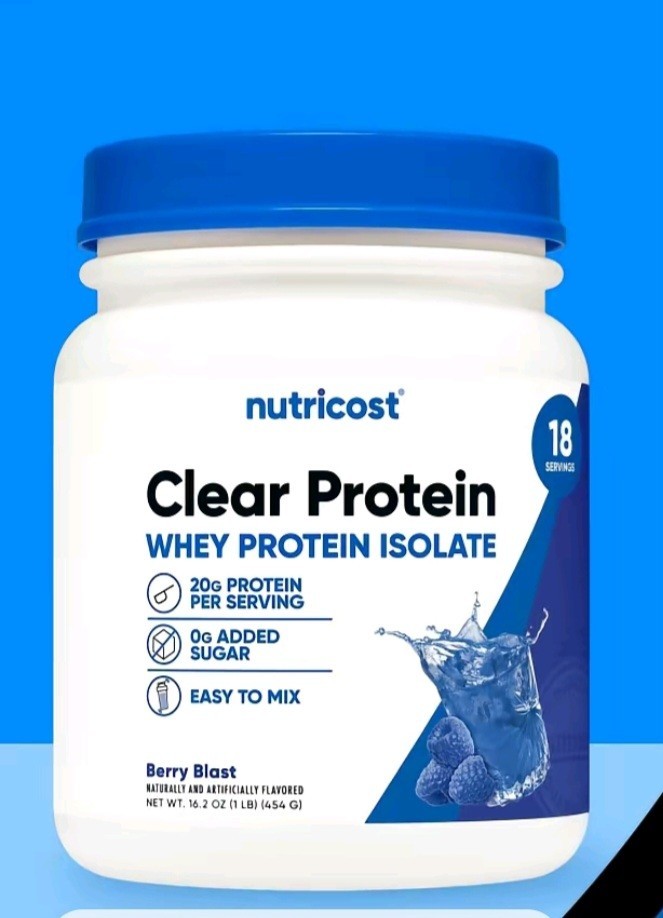 Nutricost Whey Protein Isolate Berry Blast 20g Protein 0g Added Sugar 16.2 oz