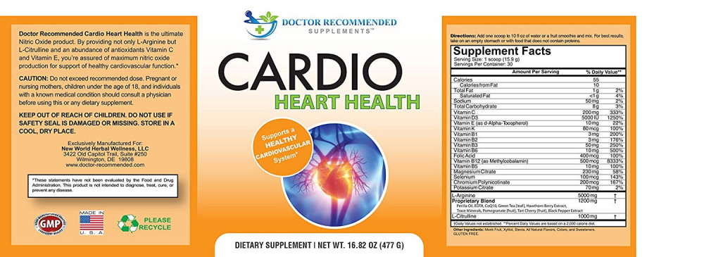 Doctor Recommended Cardio Heart Health Powder – L-Arginine Supplement 5000mg