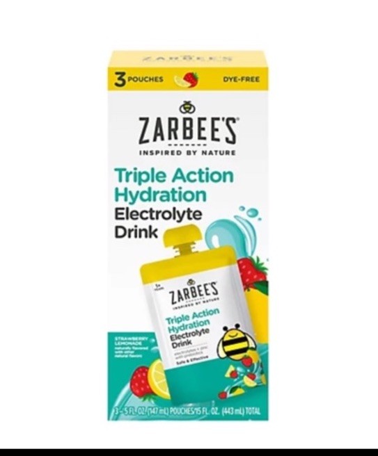 Zarbee’s Kids Electrolyte Drink Zinc & Prebiotics, Strawberry Lemonade 5oz 3Pk