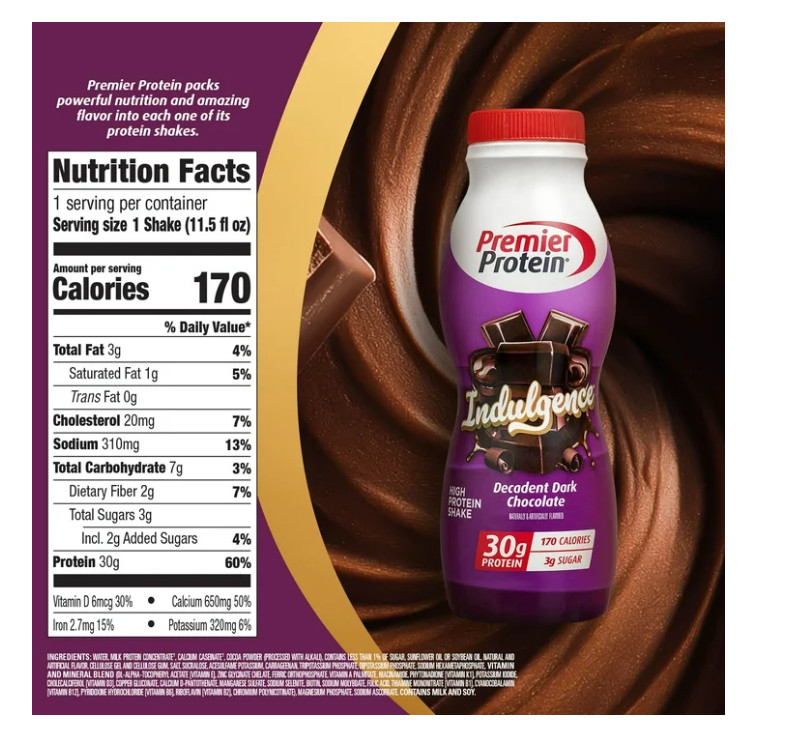 Premier Protein Indulgence Dark Chocolate 12ct 30g Protein