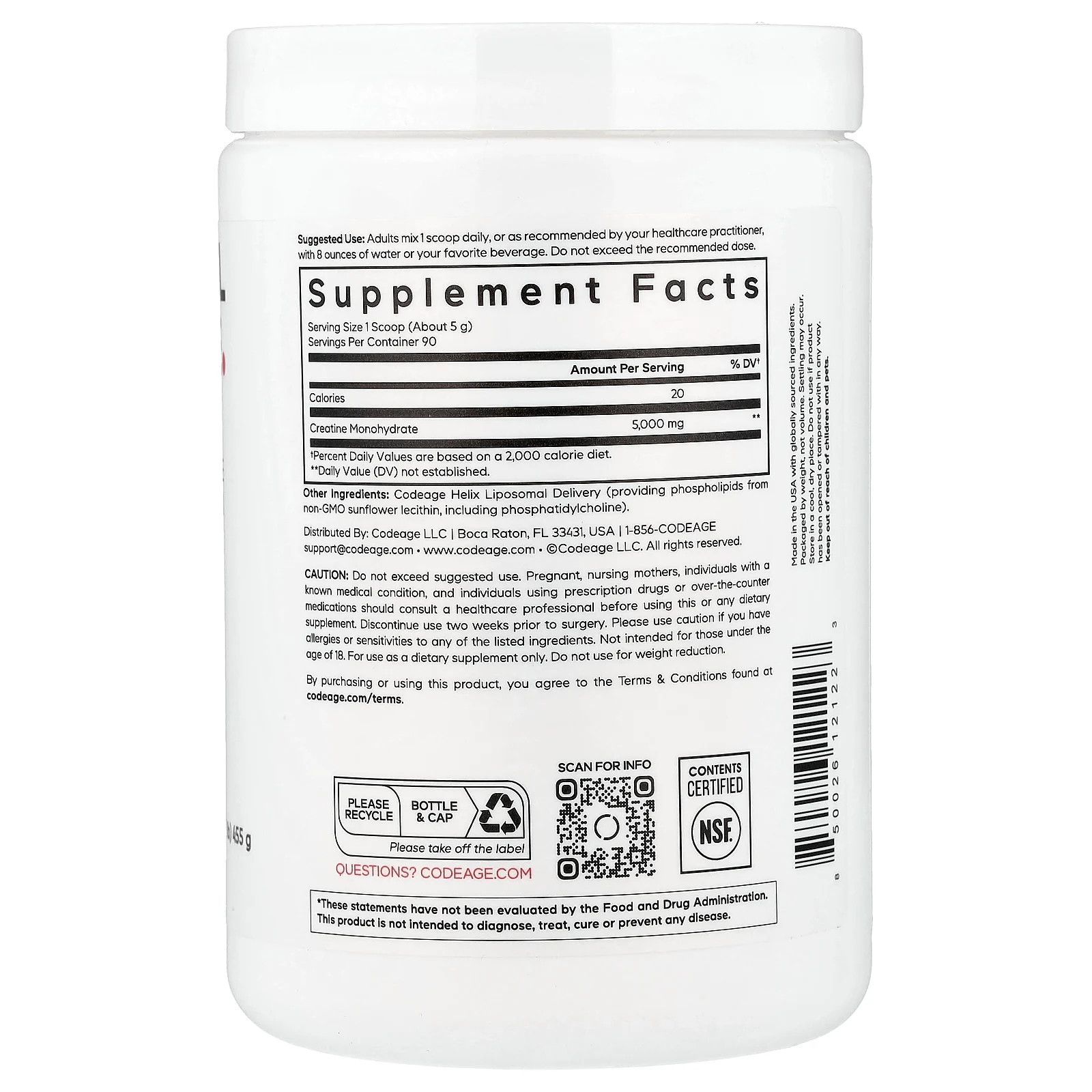 Liposomal Creatine Monohydrate Powder, Unflavored, 1 lb (455 g)