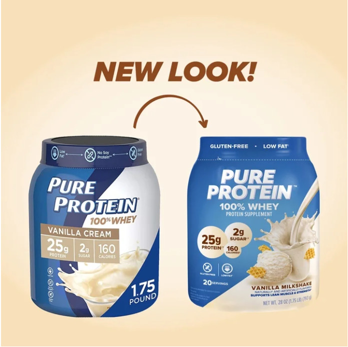 Pure Protein Whey Protein Powder, Vanilla Cream, 1.75 lb