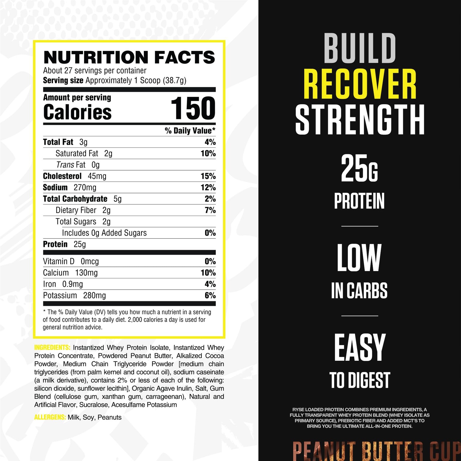 RYSE Loaded Protein Powder – Peanut Butter Cup – 25g Whey Protein Isolate & C…