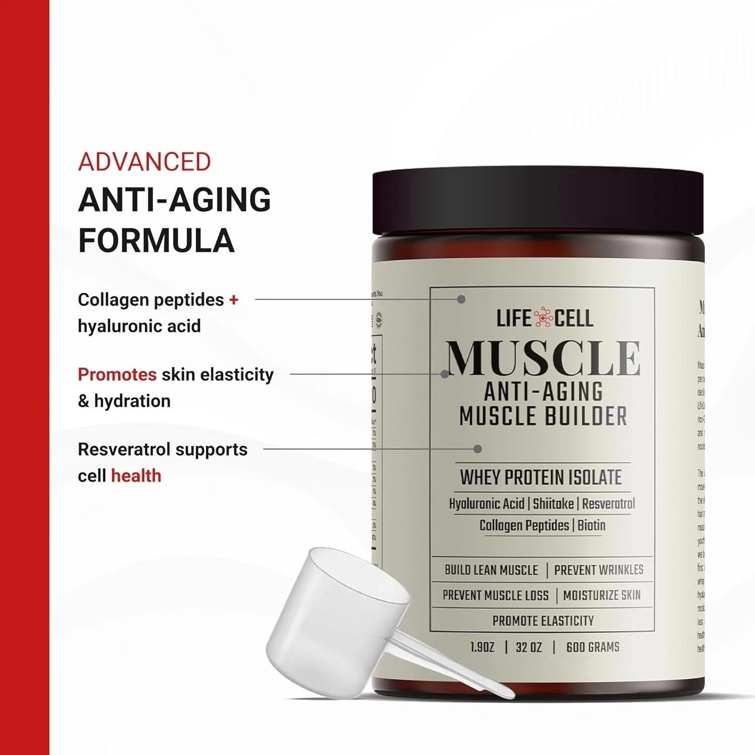 Whey Protein:Anti-Aging Muscle Builder w/ Shiitake Mushroom, Collagen & Hyalu…