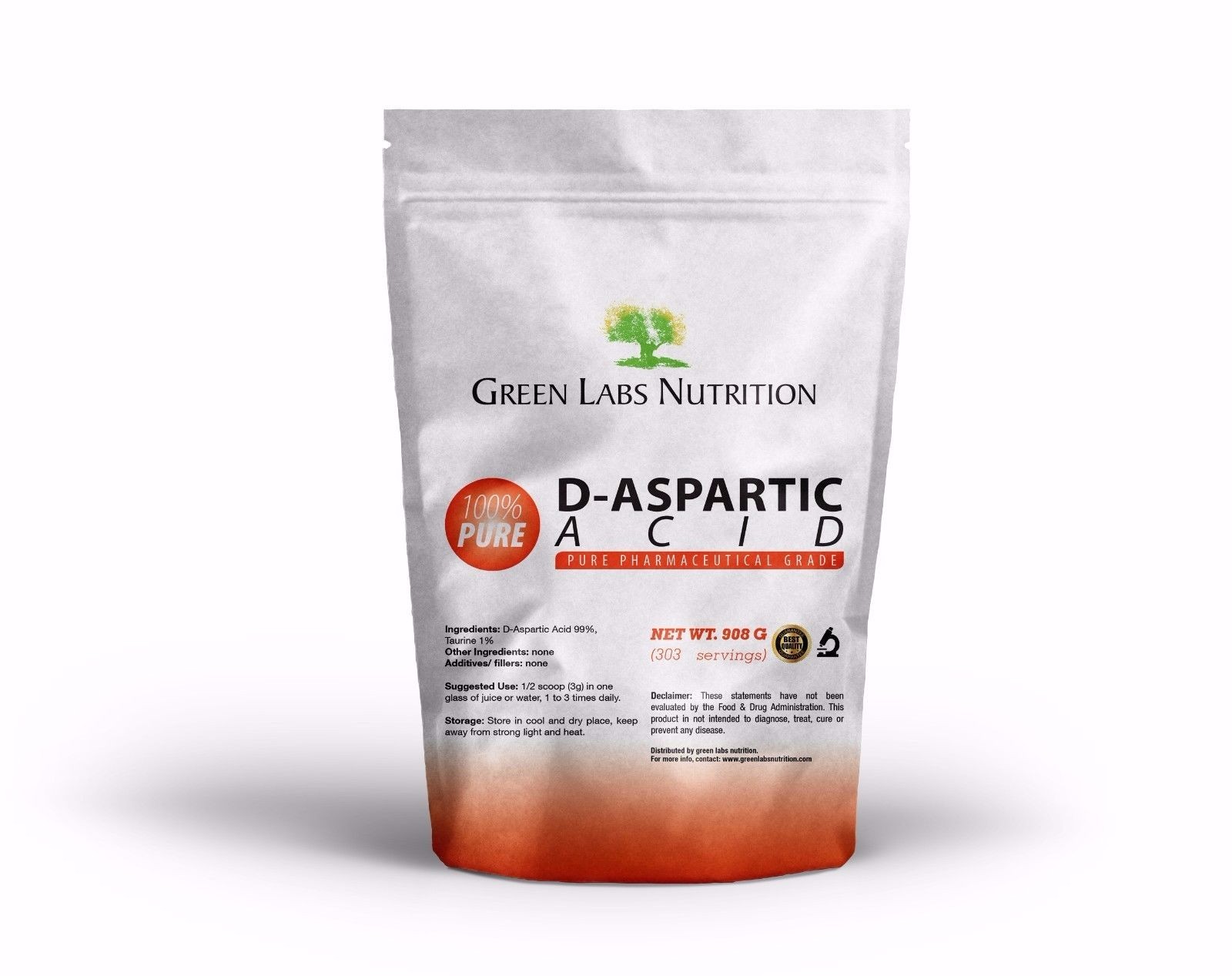 D-Aspartic Acid (DAA) Pure Powder 2lbs. 908g Men`s Testosterone Hormone Booster