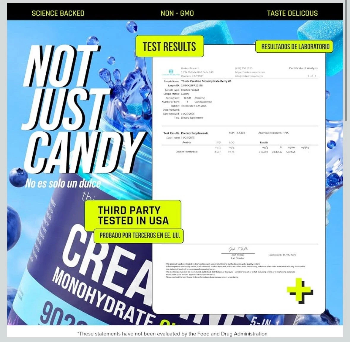 Thinbi Creatine Gummies 9020mg 5-in-1 5G Creatine Monohydrate B12 & L-Taurine