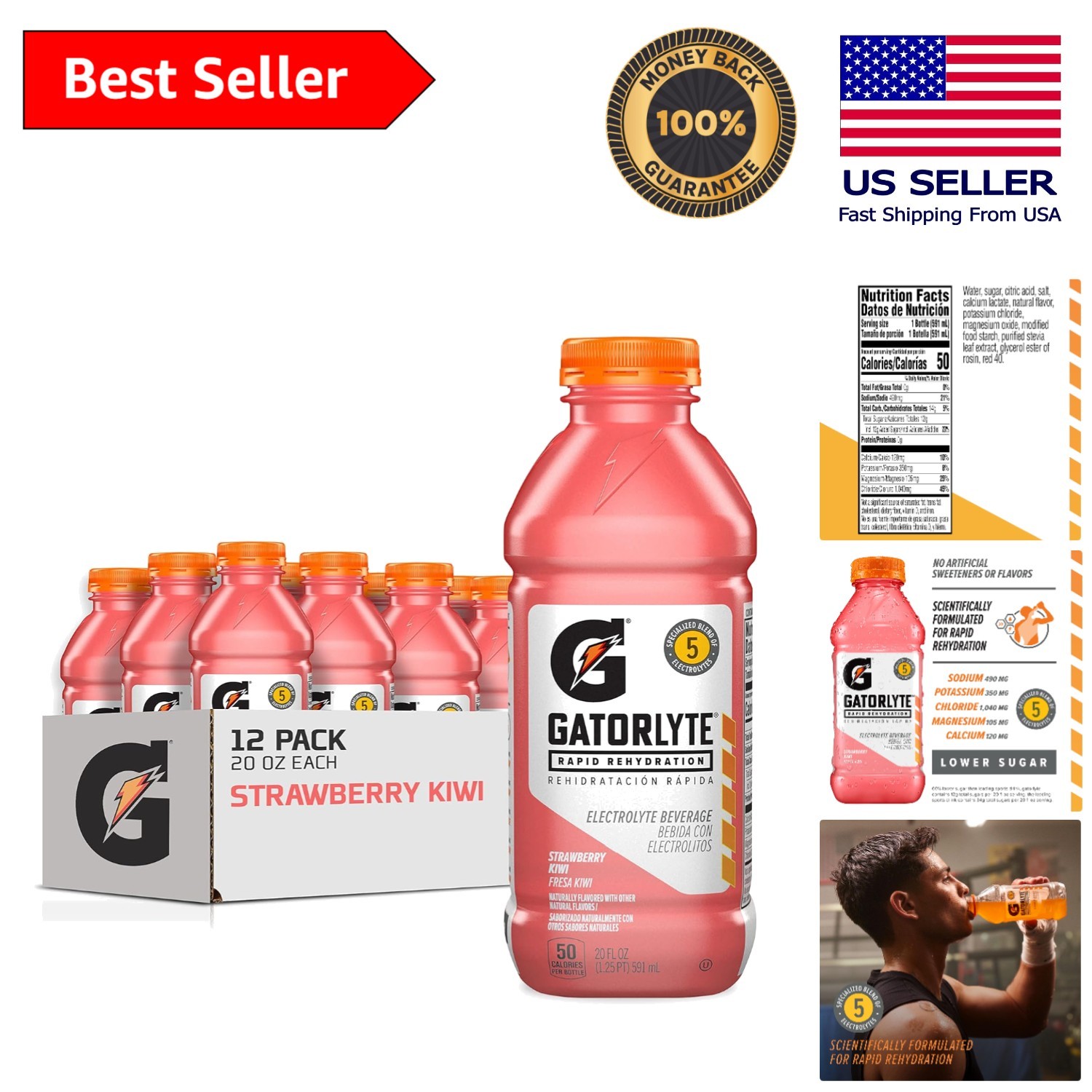 Low Sugar Strawberry Kiwi Electrolyte Beverage – 12 Bottles for Active Living