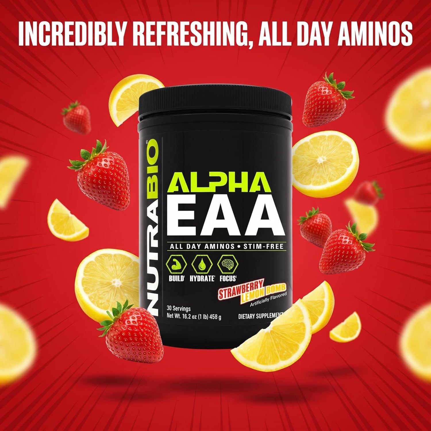 NutraBio Alpha EAA – All-Day Amino Acids for Muscle Growth and Hydration –