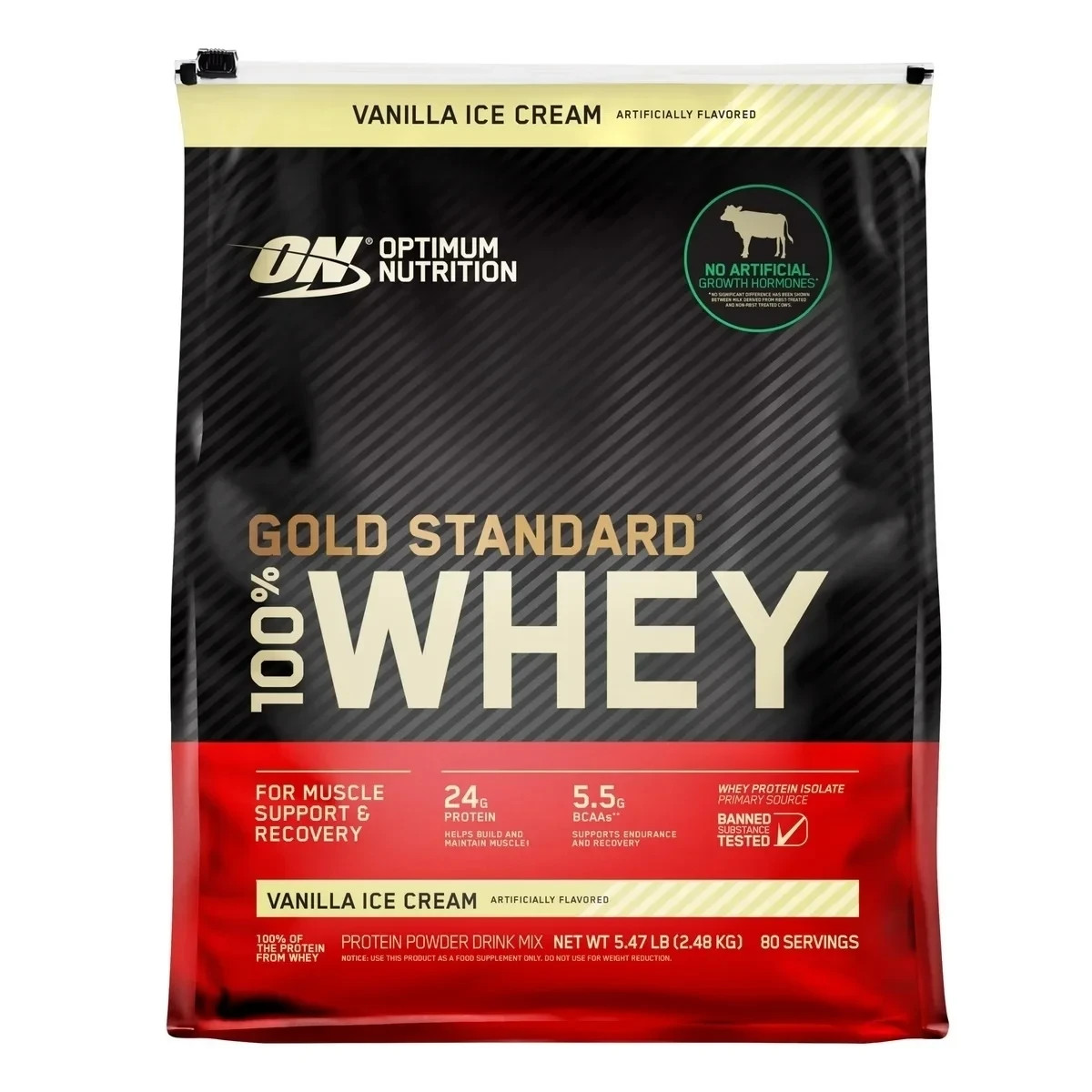 Optimum Nutrition Gold Standard 100% Whey Protein , Vanilla Ice Cream, 5.4 lbs