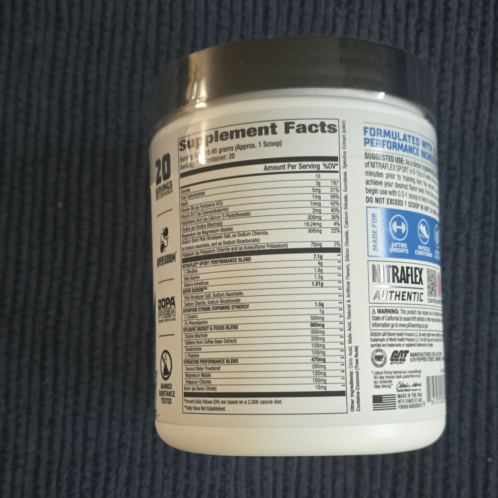 NITRAFLEX Sport Pre-Workout Powder Blue Raspberry Blast 20 Servings Energy