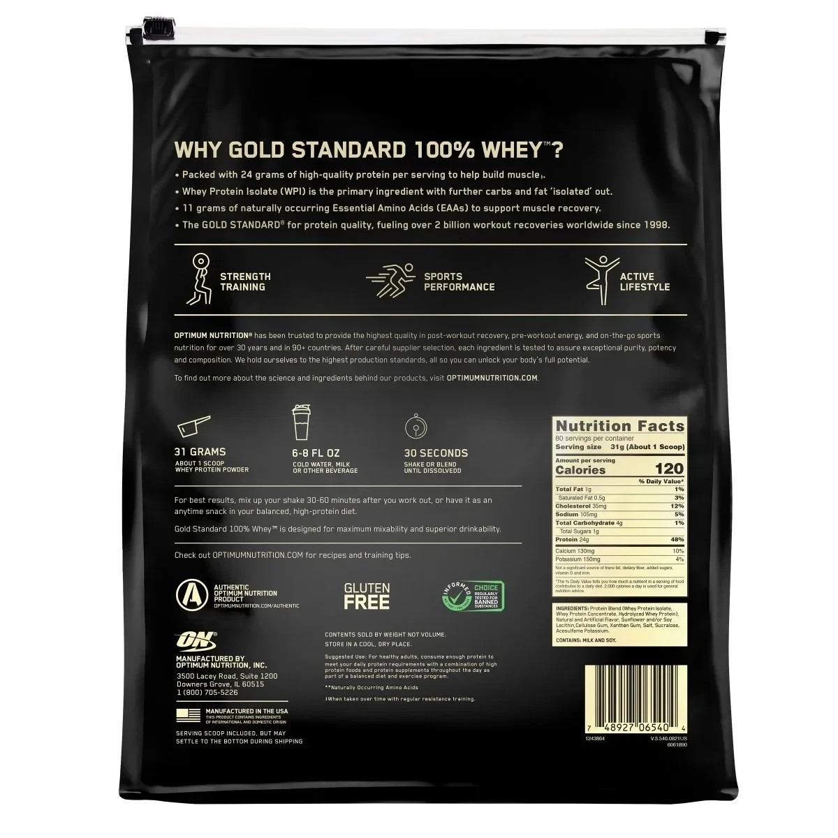 Optimum Nutrition Gold Standard 100% Whey Protein , Vanilla Ice Cream, 5.4 lbs