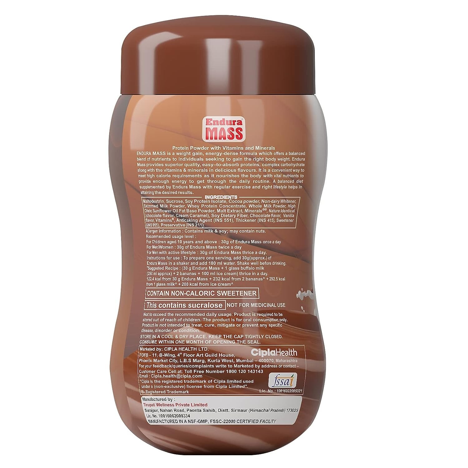 Endura Mass Weight Gainer With Chocolate Flavour 500gm Free Ship