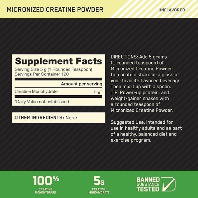 Micronized Creatine Monohydrate Powder, Unflavored, 120 Servings, 600 Grams