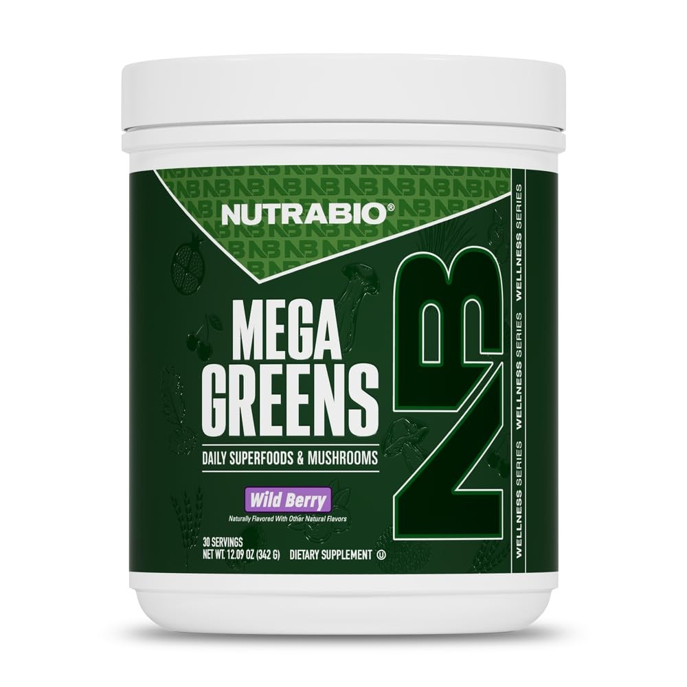 NutraBio Mega Greens Super Greens Powder Wild Berry 30 Servings