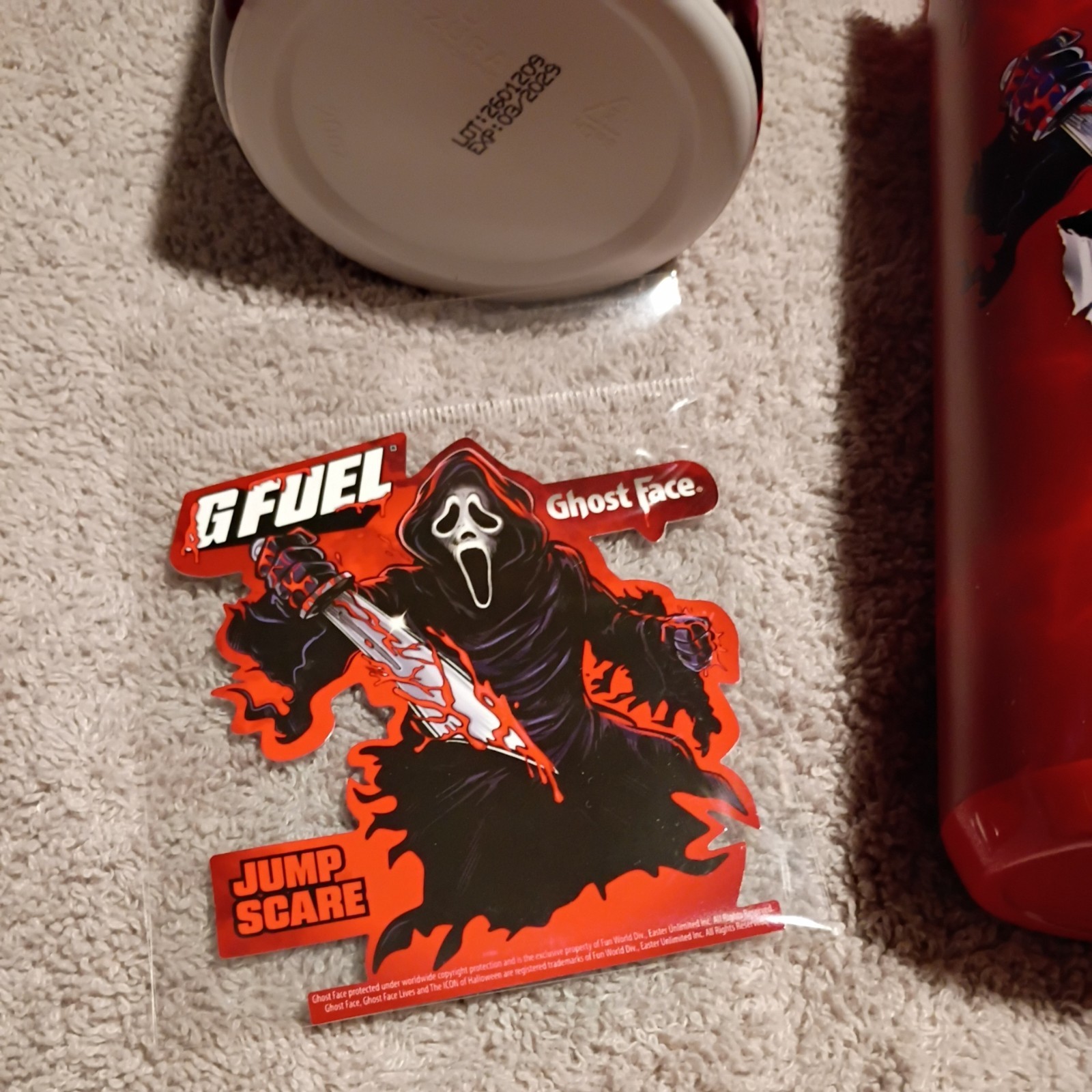 G Fuel Scream Ghost Face Jump Scare Collector’s Box Tub Metal Shaker Cup Sticker