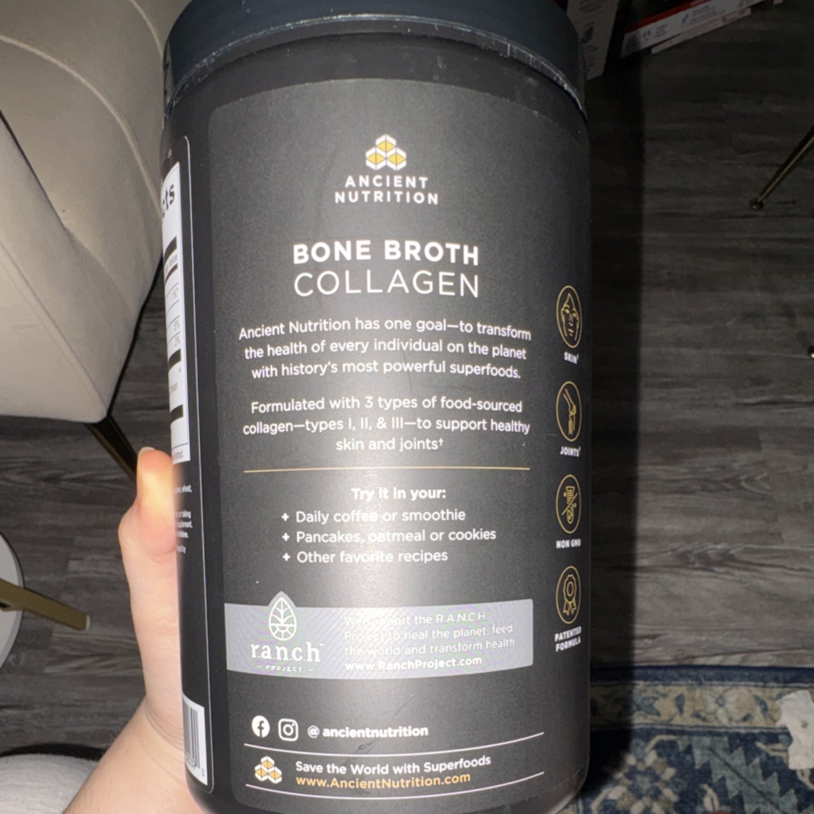 Ancient Nutrition Bone Broth Collagen Vanilla Powder 18.3 oz Non-GMO Keto