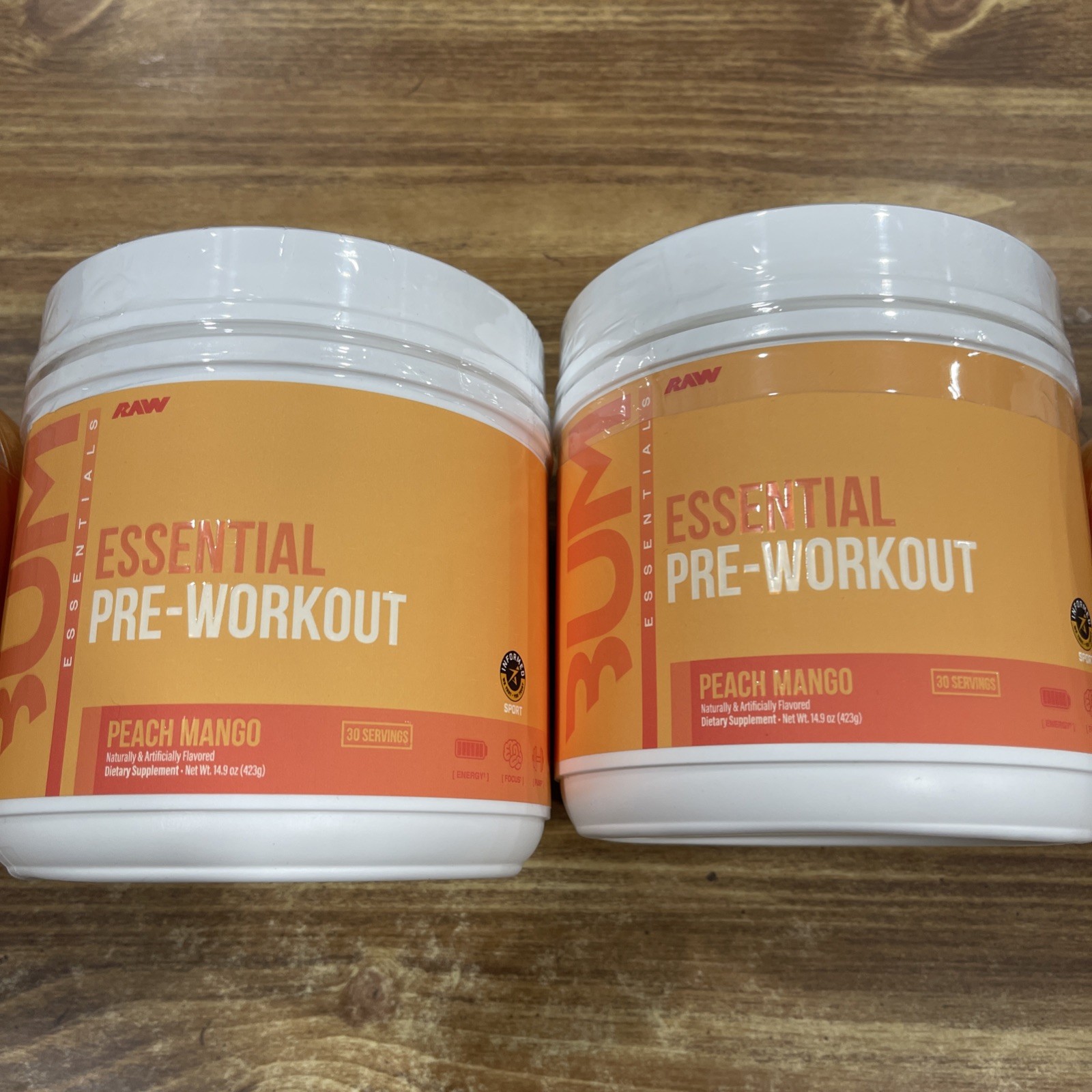 (2) RAW Essential Pre Workout Powder Peach Mango 30 Servings/423g X 2 Packs