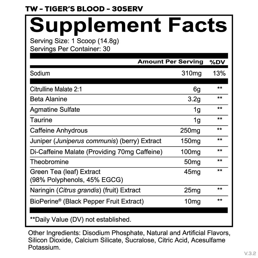 Total War Pre Workout, Tiger’s Blood – L Citrulline, Malic Acid, Green Tea Le…
