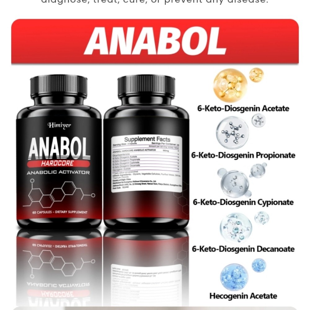 Anabol HardCore Made In USA 1 Bottle 60 Caps Muscle Building + Mental Clarity