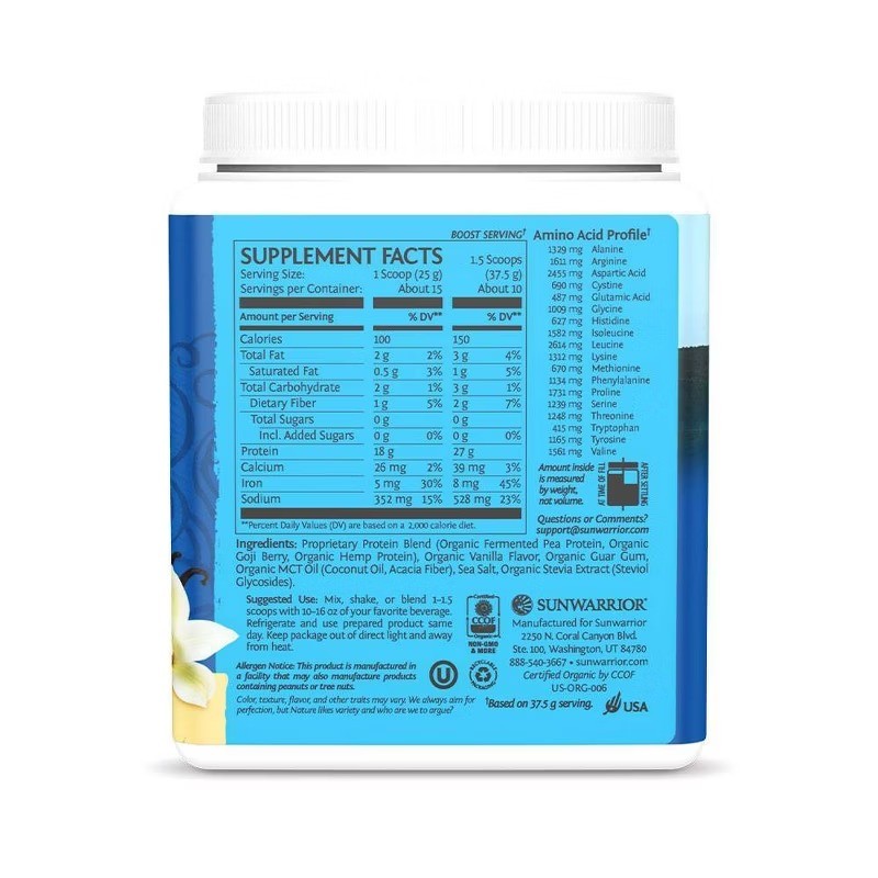 Organic Plant Vegan Plant Based Protein Powder – Vanilla – 13.2oz