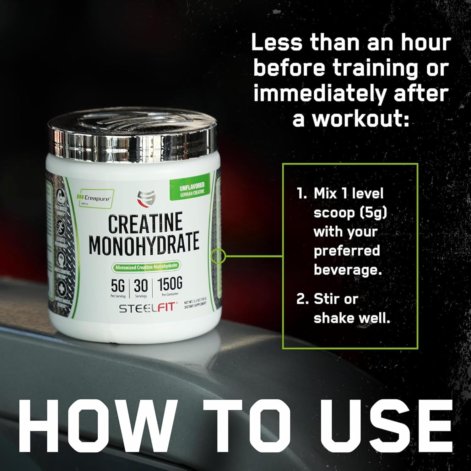 Steelfit Creapure Creatine Monohydrate Powder, Unflavored – German Micronized Cr