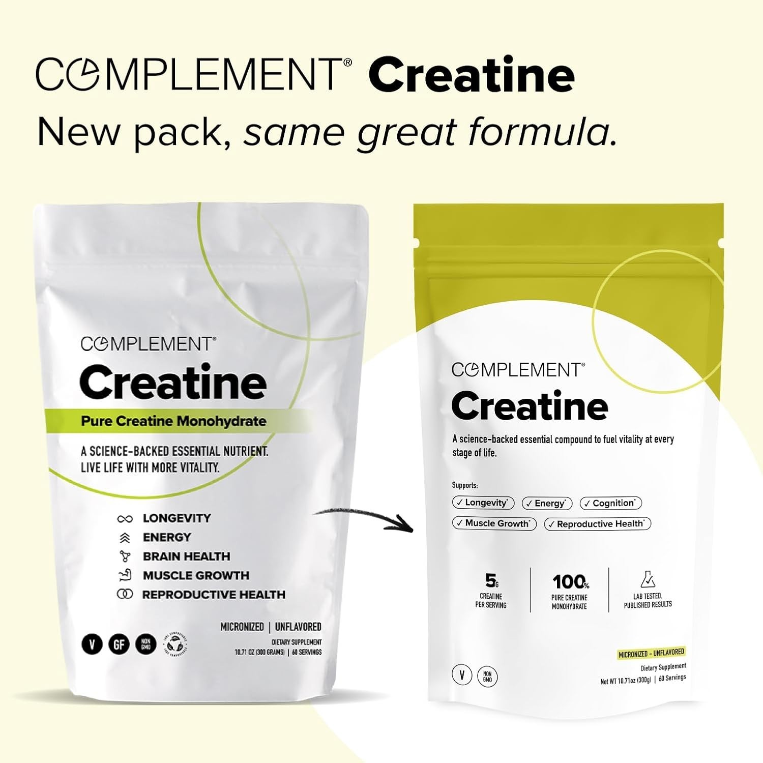 Complement Creatine Monohydrate Powder 300g 60 Servings Vegan Unflavored
