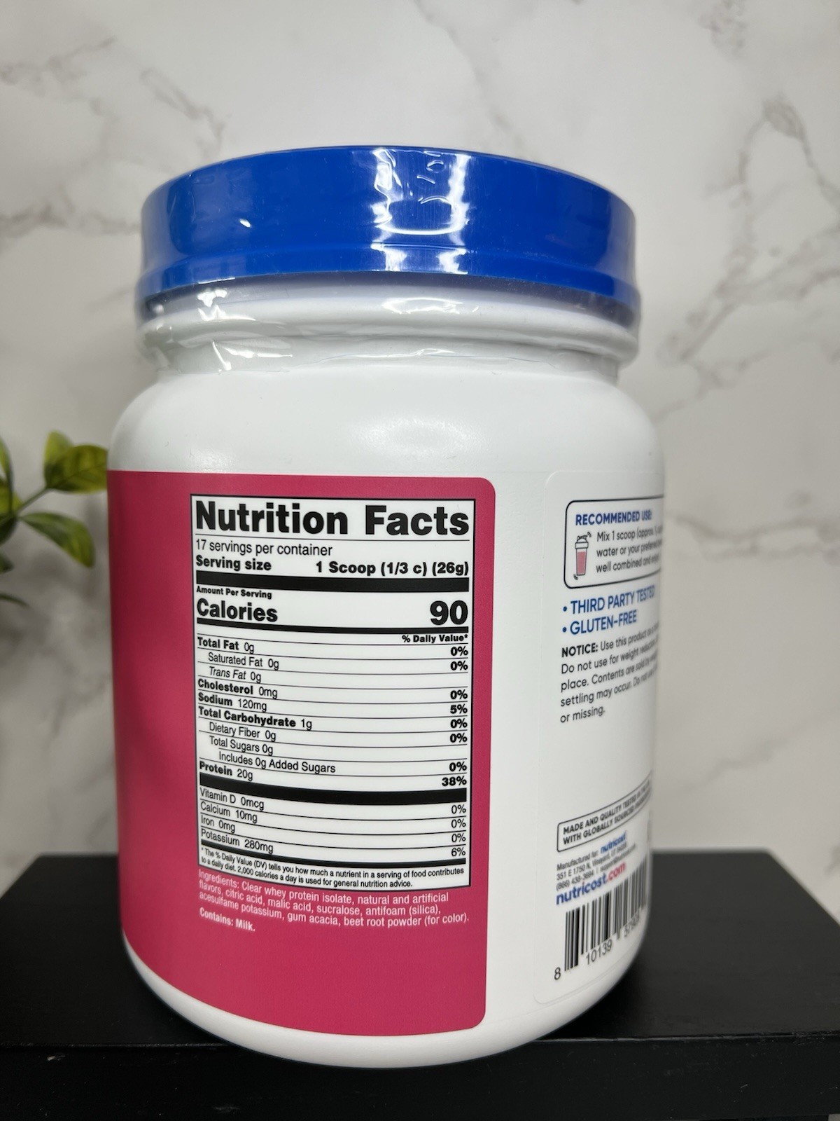 Nutricost Clear Whey Protein Isolate Strawberry Banana 1lb Exp 05/2029