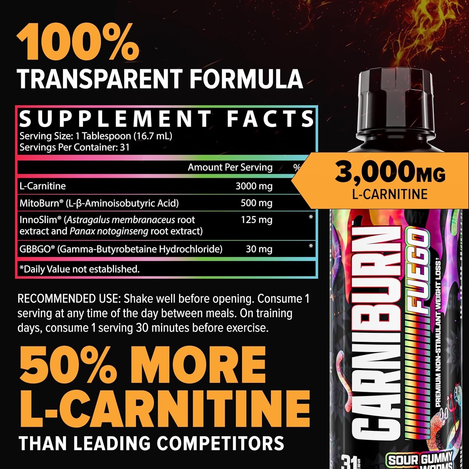 Nutrex Carniburn Liquid L-Carnitine 3000mg Metabolism Support 17.52 fl oz