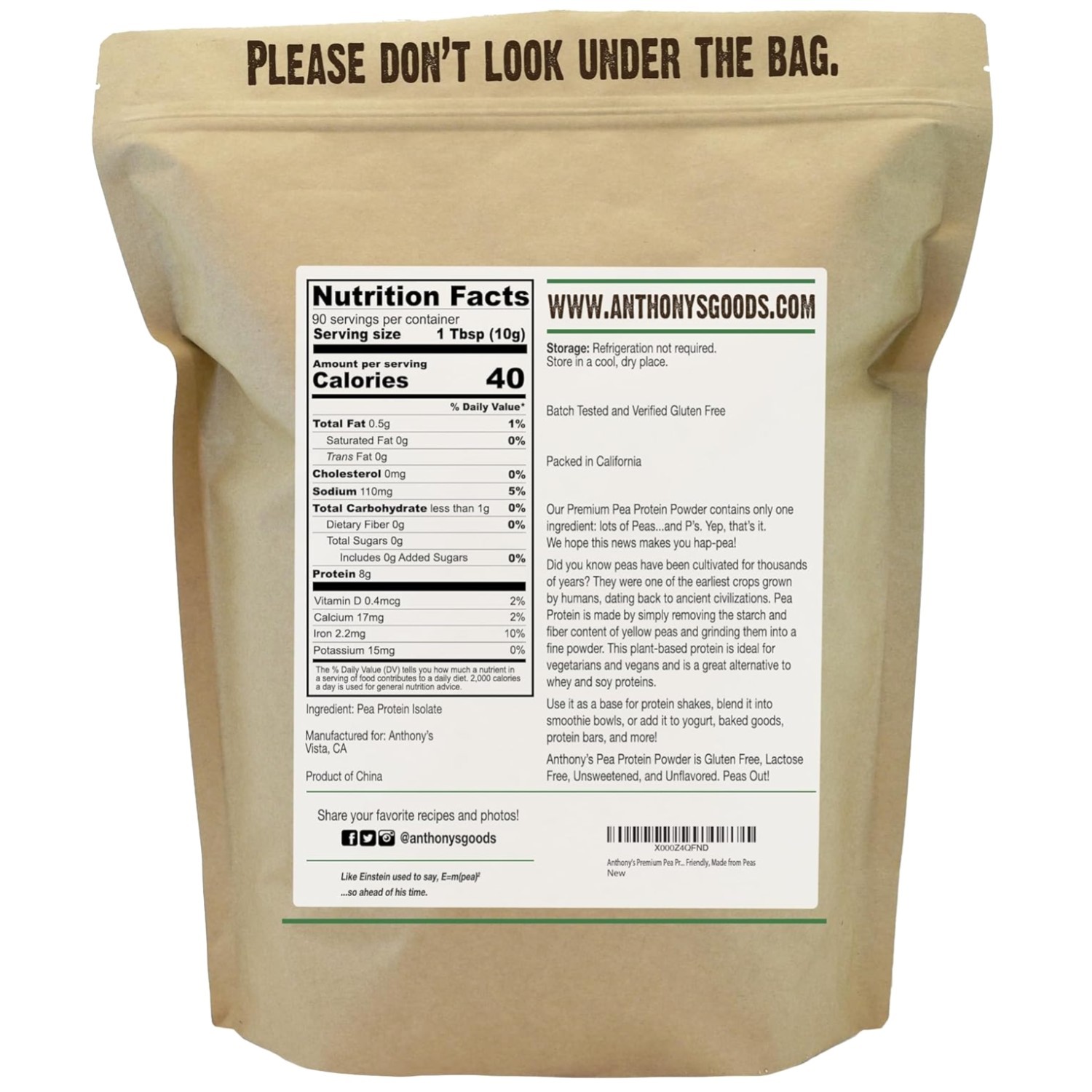Pea Protein Isolate Powder, Gluten Free, 2 lb
