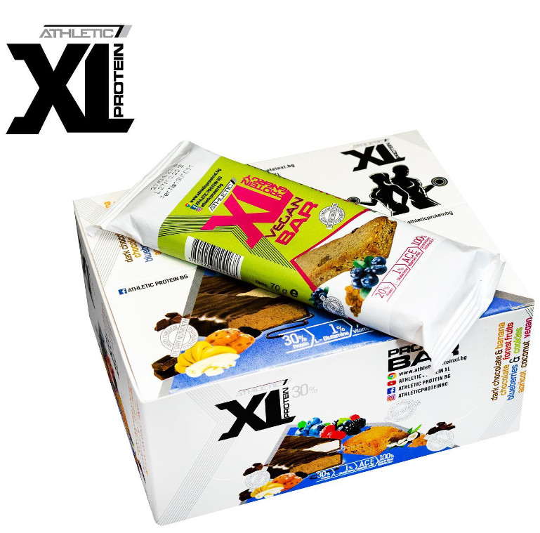 ATHLETIC XL PROTEIN VEGAN BAR 70g – Box of 8 Bars Dark Chocolate and Banana