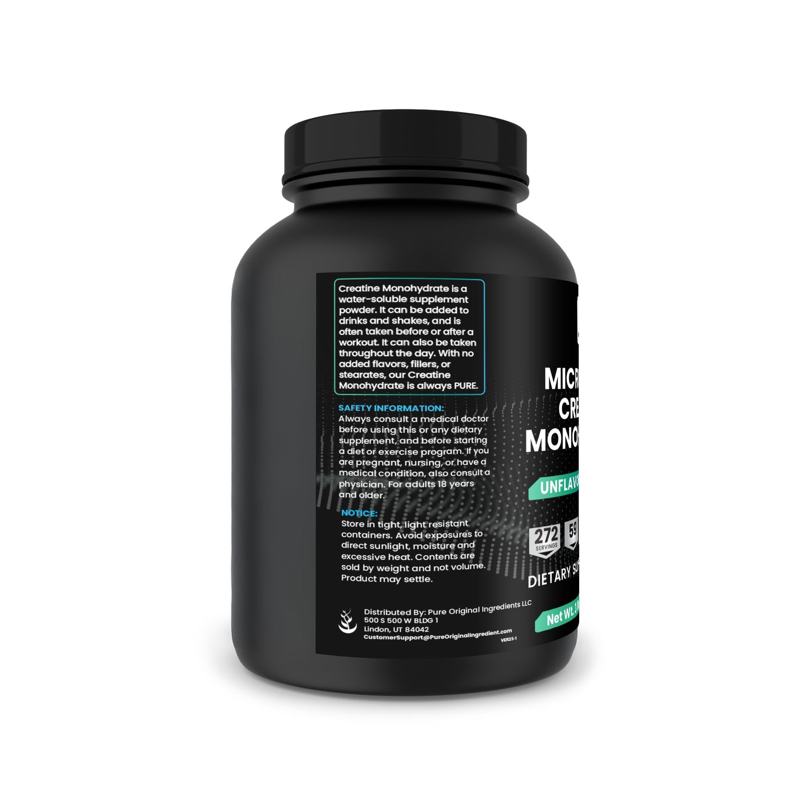 PURE ORIGINAL INGREDIENTS Micronized Creatine Monohydrate, 270 Servings, No F…