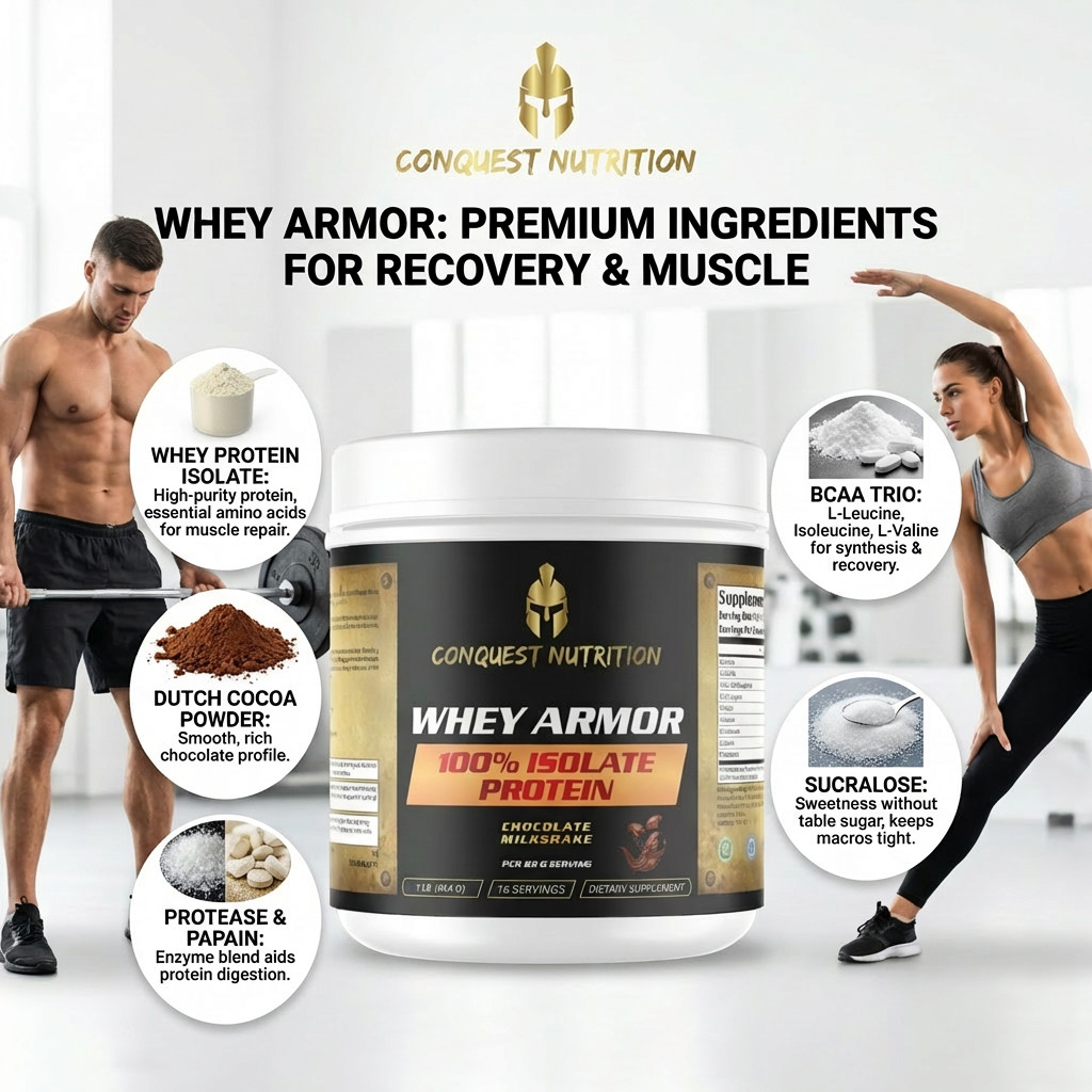 Conquest Whey Armor 100% Whey Isolate Chocolate 1lb Protein Powder Recovery